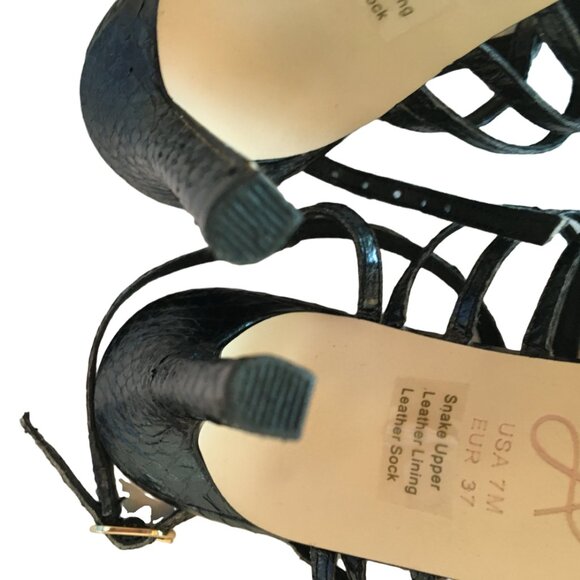 Heels Sandals Black Snake Leather Emmanuelle Art Deco Adrianna Papell Women’s 7 - Picture 6 of 11